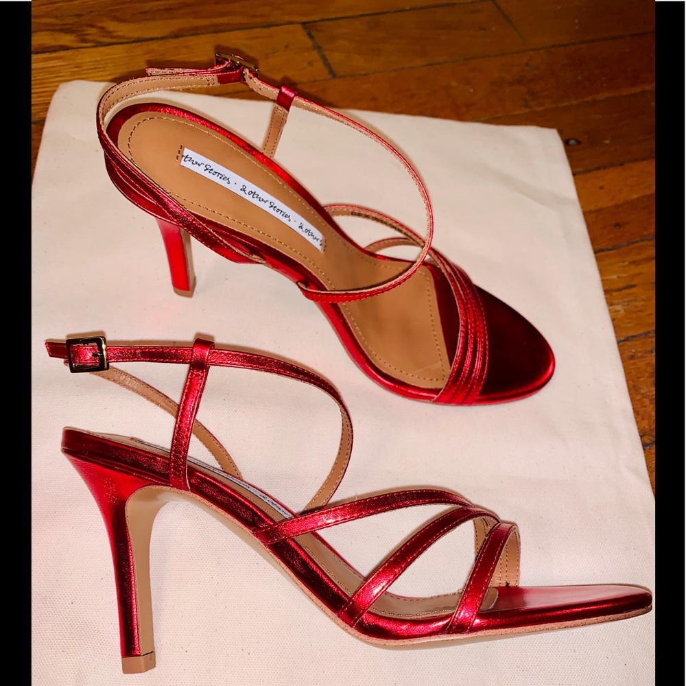 Other Stories Metallic Strappy Leather Sandals